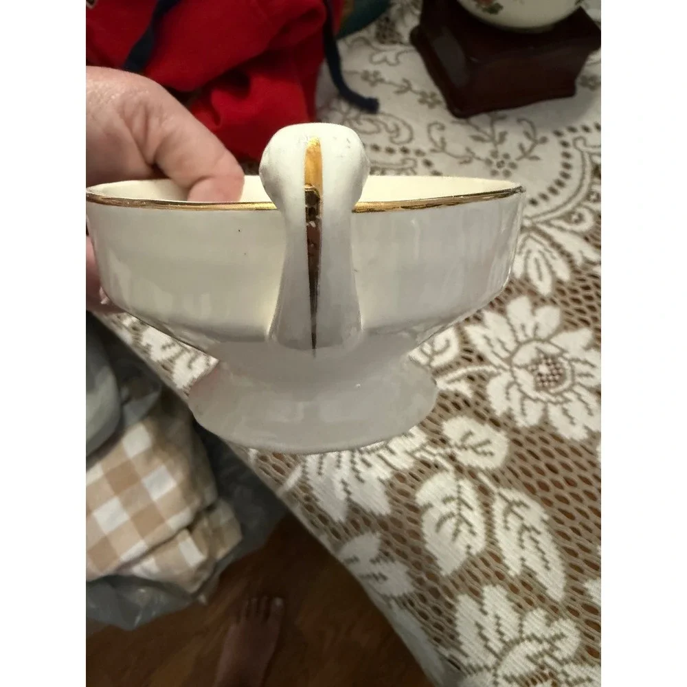 Vintage Floral Footed Sugar Bowl Gold Trim Cream Ceramic Double Handle Dish